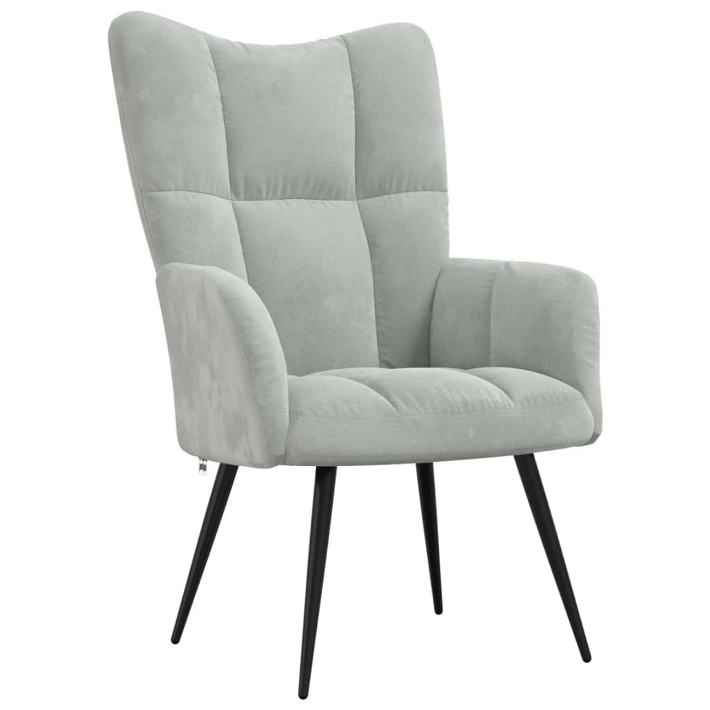 vidaXL Chic and Elegant Relaxing Chair - Soft Velvet Upholstery in Light Gray - Steel Framed Armchair for Living Room, Bedroom, Lounge Area